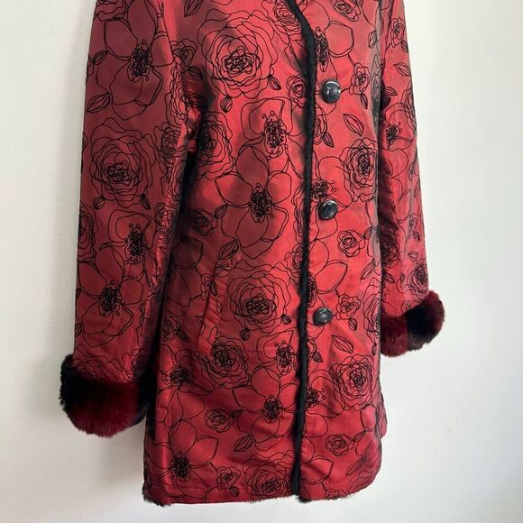 Overland Reversible Women’s Black Rabbit Burgundy Red Rex Rabbit Trim Collar Cuf - Picture 13 of 16